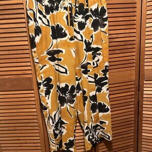 Nina Parker Mustard, Black and White Floral Print Wide Leg Pants